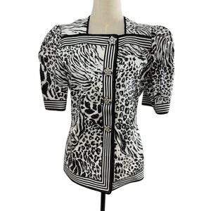 Karen Lawrence Vintage B/W Animal Print, Sequins and Rhinestone Buttons, Size 6